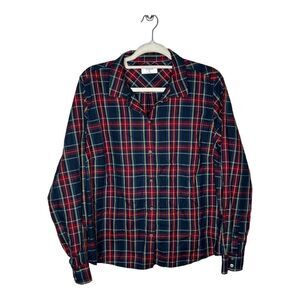 Untuckit For Her Blouse Womens Size 16 Plaid Button Up Blue Red Classic Preppy
